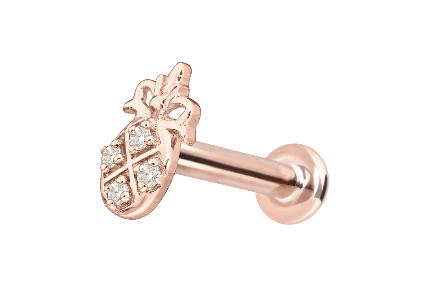 14 Karat Gold Labret Piercing mit Innengewinde MOISSANIT-ANANAS